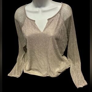 LIMITE Shimmer champagne long sleeve Blouse Sz Large